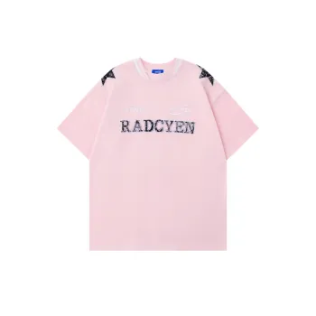 Lace Patch Embroidery Ribbed Collar T Shirt