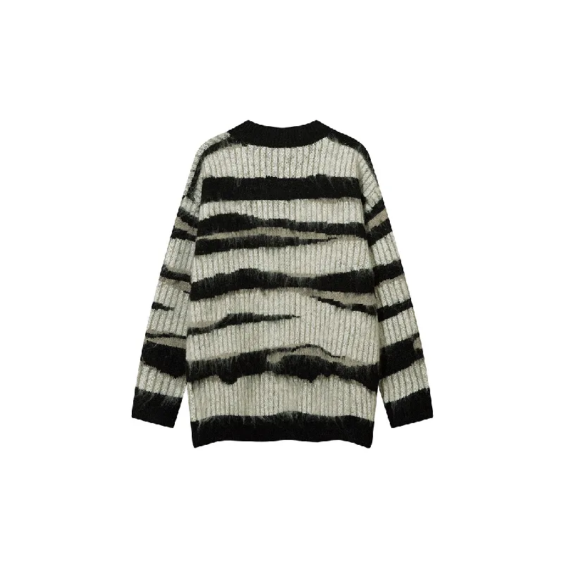 Street Contrast Color Striped Blended Synthetic Fabrics Sweater-1