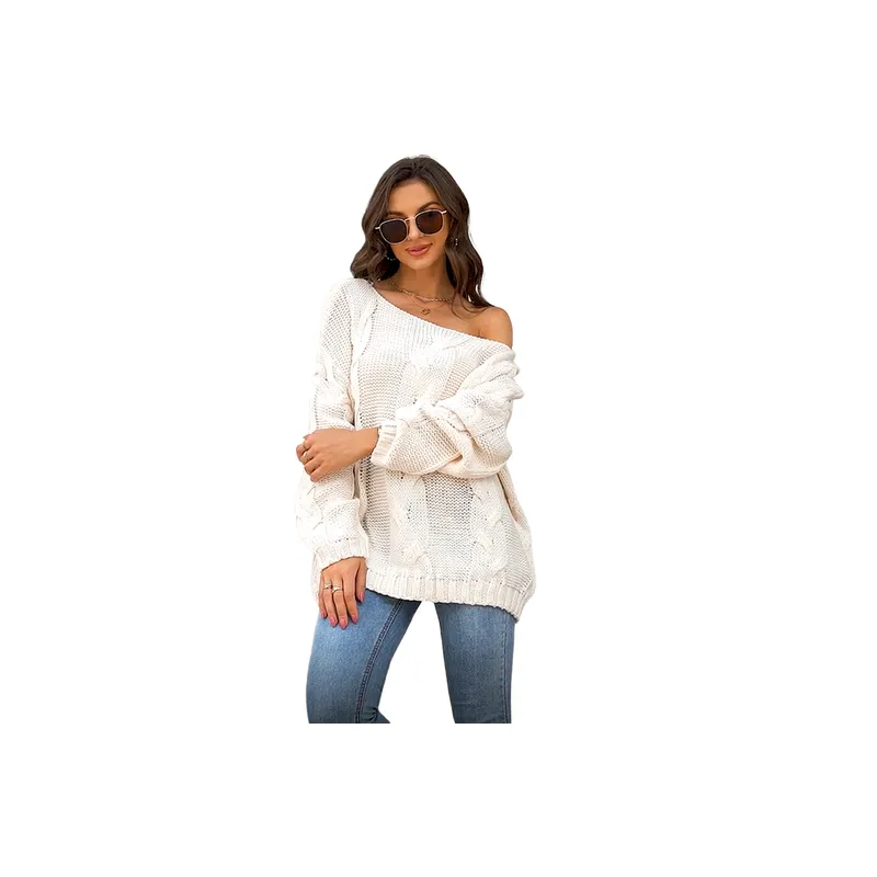 Simple Plain Knitted Fabric Sweater Women-0