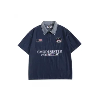 Retro Embroidered Polo Collar Shirt