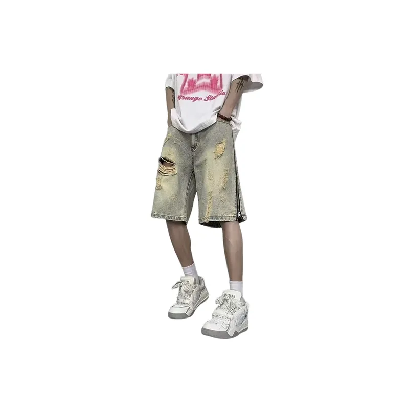 Retro Distressed Denim Shorts-0