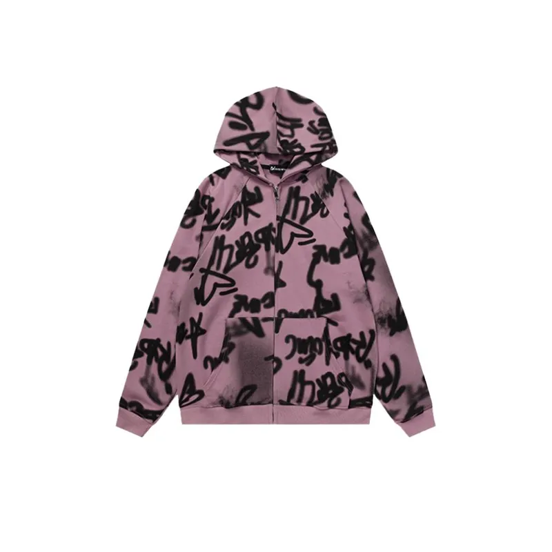 Vintage Clay Dyed Hand painted Graffiti Embroidered Hoodie