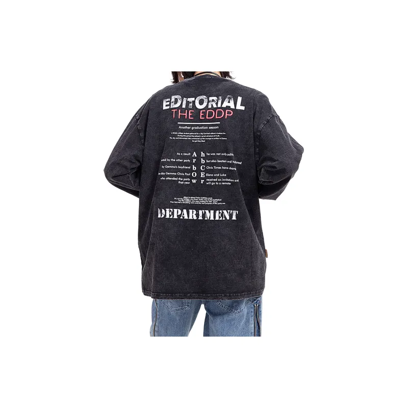 Vintage Distressed Wash Long Sleeve T shirt-3