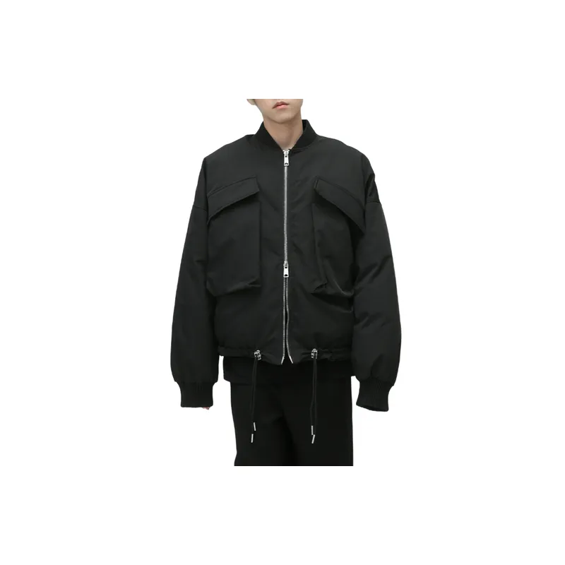 Loose Simple Multi pocket Zipper Cotton padded Coat-1