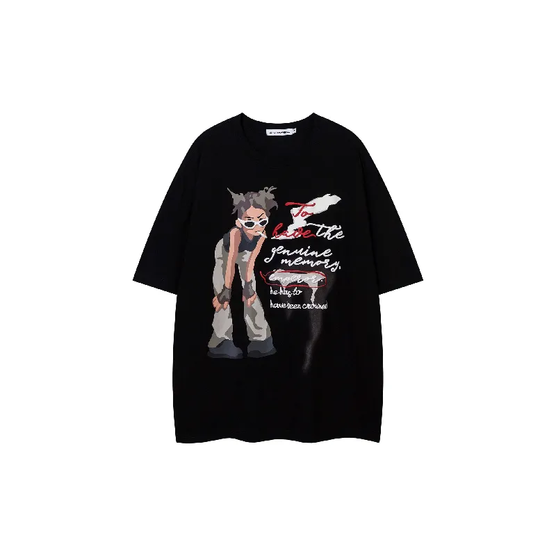 Cartoon Letter 100% Cotton T Shirt-0