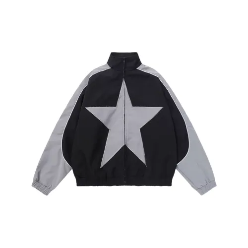 Colorblock Star Pattern Stand Collar Casual Jacket