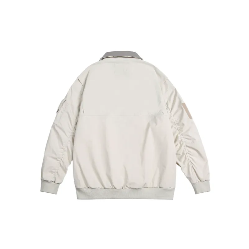 Neutral Style Spliced Loose Collar Pilot Jacket-1