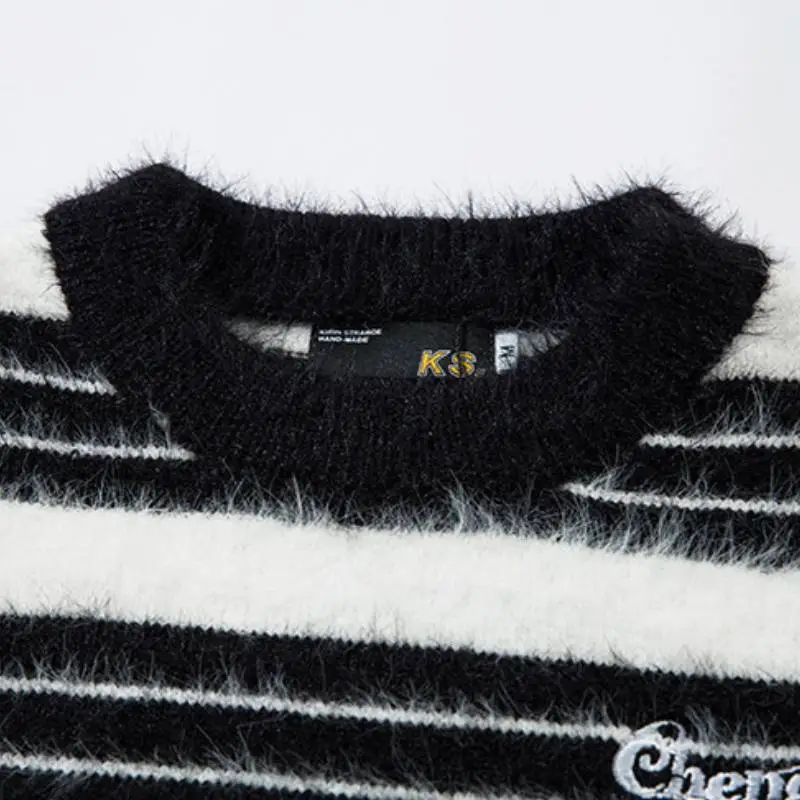 Casual Contrast Color Striped Cotton Blended Fabric Sweater-4