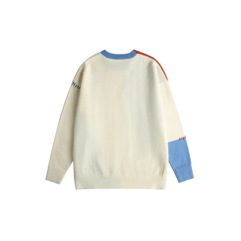 Design Sense Contrast Color Stitching Retro Sweater-1