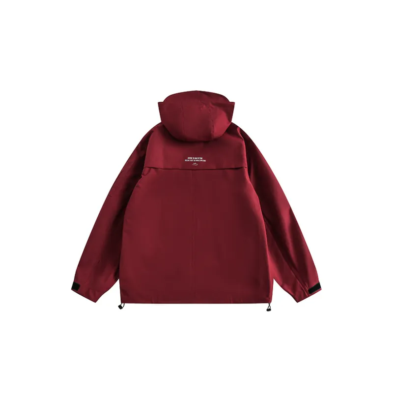 Solid Color Multi Pocket Hooded Waterproof Jacket-3