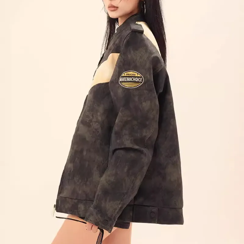 Embroidery Loose PU Jacket-3
