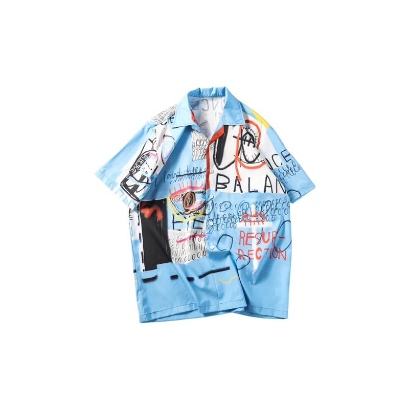 Vintage Graffiti Print Short Sleeve Shirt