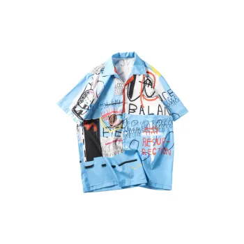 Vintage Graffiti Print Short Sleeve Shirt