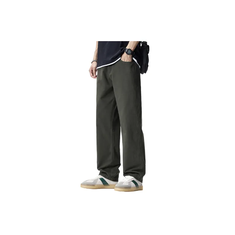 Retro Straight Leg Cotton Casual Pants-0
