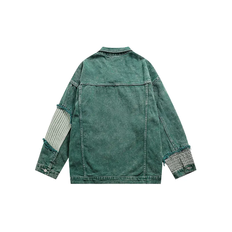 Tide Rough Edges Splicing Denim Jacket-1