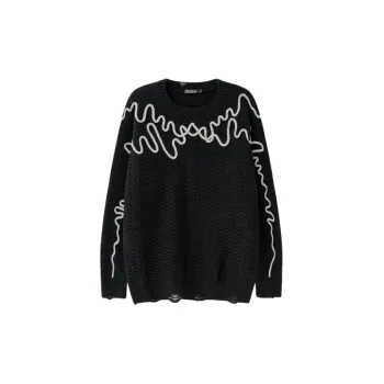 High Street Hole Retro Pair Twist Crewneck Knitted Sweater