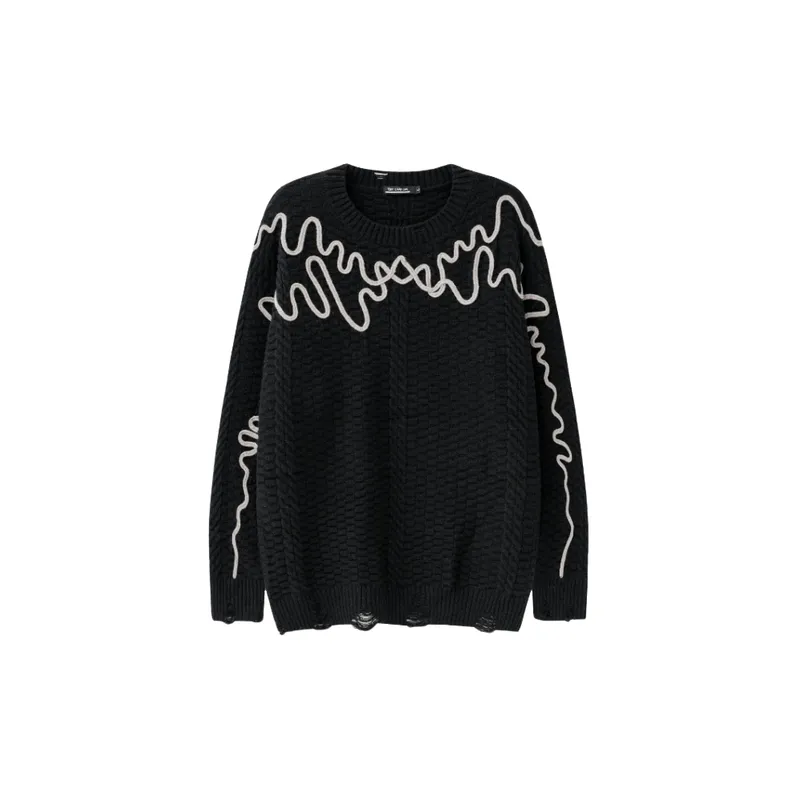 High Street Hole Retro Pair Twist Crewneck Knitted Sweater-3