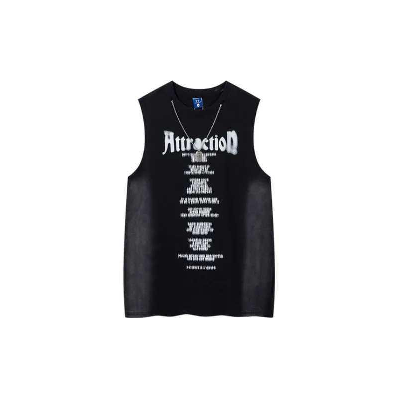 Trendy Loose Sleeveless Letters Printed Round Neck Vest-0