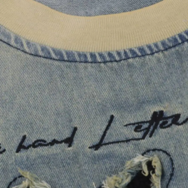 Basics Embroidery Denim T Shirt-3