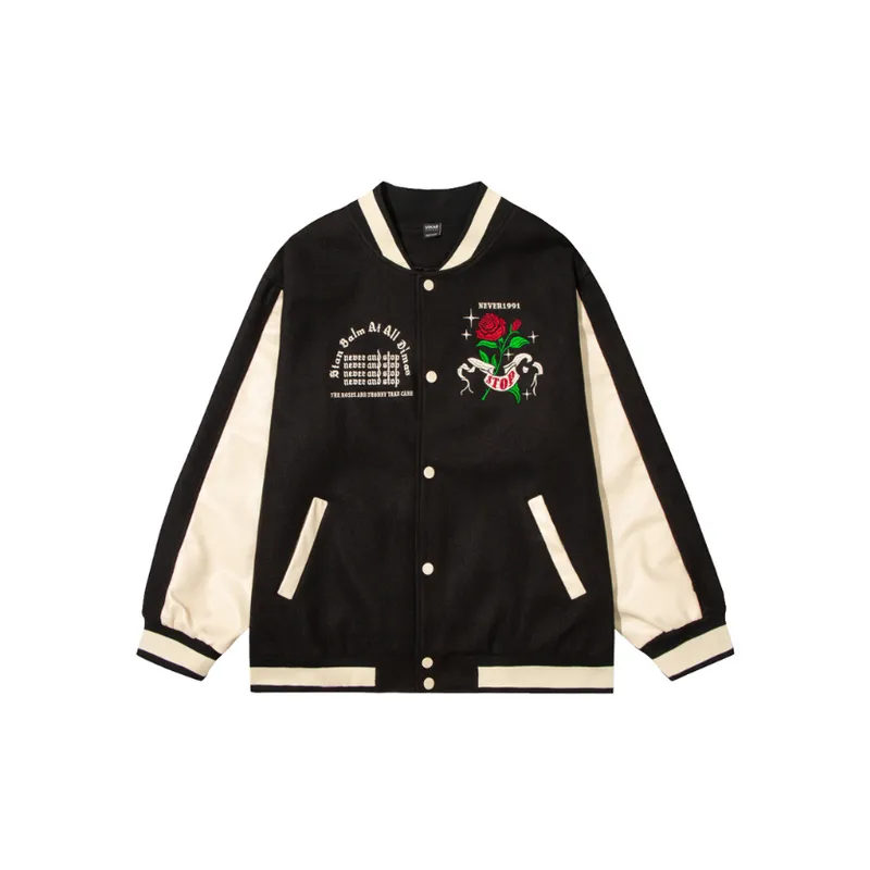 Trendy Brand Vintage High Street Niche Red Rose Embroidered Baseball Jacket