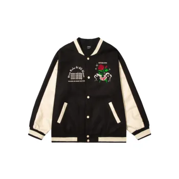Trendy Brand Vintage High Street Niche Red Rose Embroidered Baseball Jacket