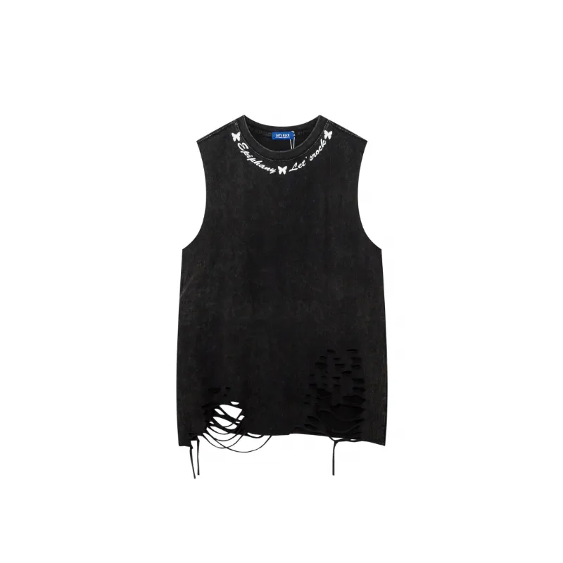 Retro Butterfly Print Distressed Sleeveless Vest-4