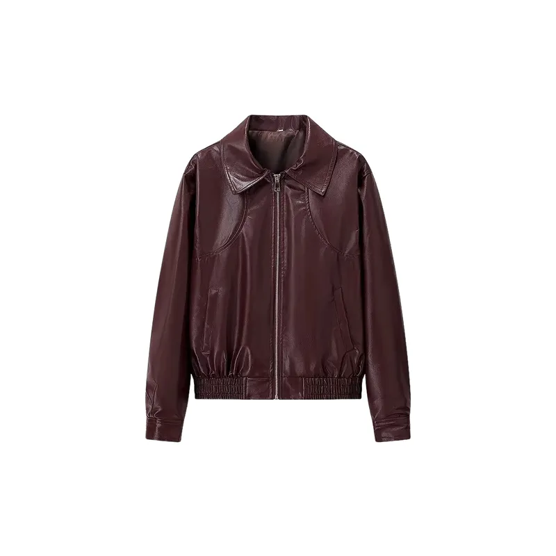 Fashionable Casual Acetate Leather Jacket Women-1