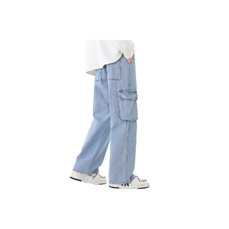 Trendy Loose Straight Wide Leg Denim Cargo Pants-2