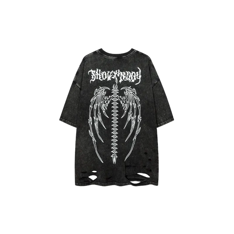 Retro Washed Blended Synthetic Fabrics T Shirt-1