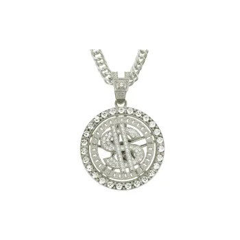 Hip Hop Trendy Necklace Diamond encrusted Dollar Rotating Pendant Necklace