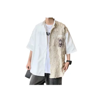 High Street Niche Stitching Short Sleeve Loose Casual Shirt