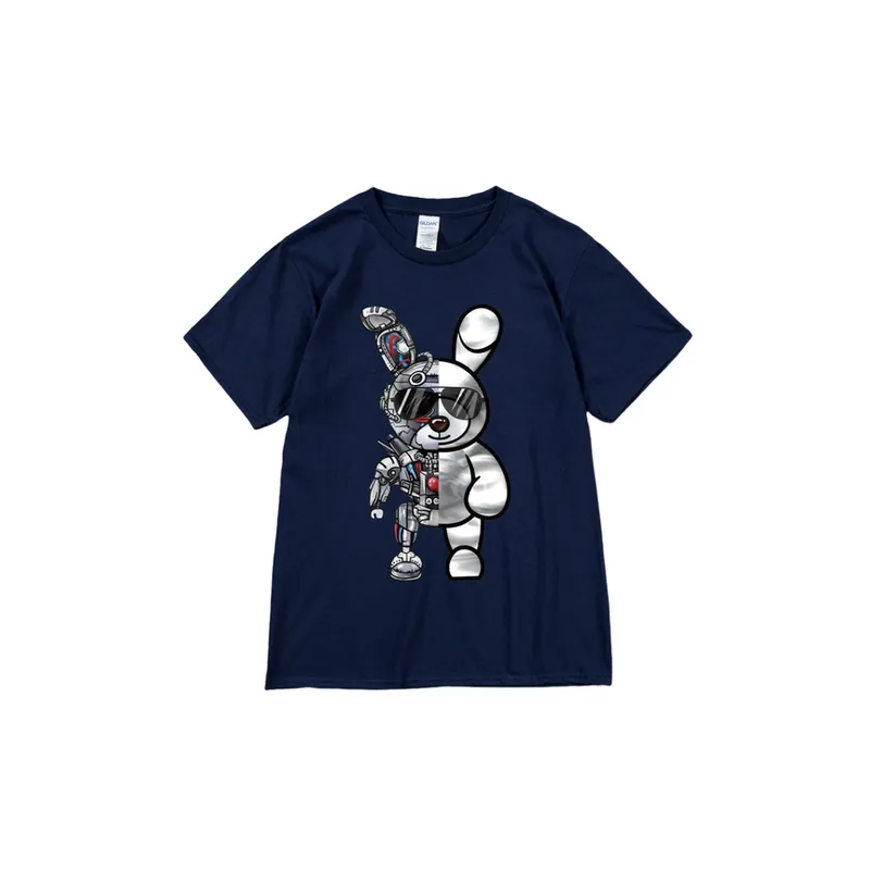 Mechanical Sunglasses Rabbit Printed Gothic Crewneck Loose T shirt-10