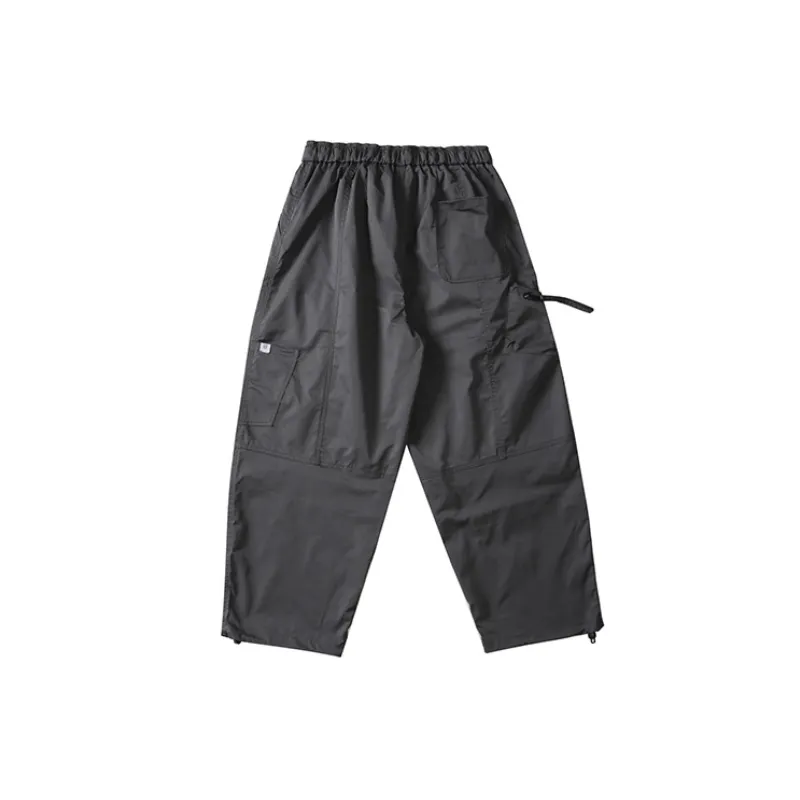 Solid Color Zipper Pocket Decor Multi functional Work Pants-1
