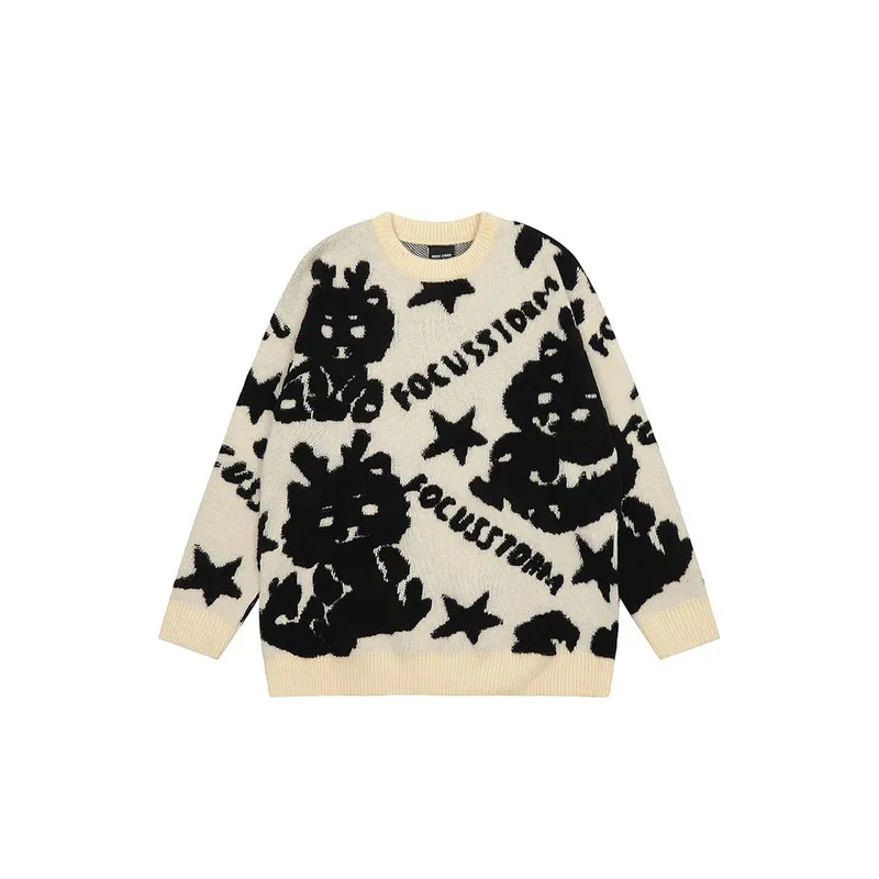 Fashion Cartoon Rabbit Star Letter Crewneck Sweater-2