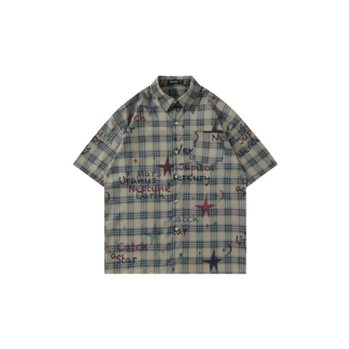 Retro Loose Plaid Hand-painted Graffiti Casual Short-sleeved Shirt