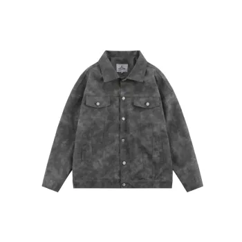 Retro Letters Tooling Pocket Loose Khakis Brown Leather Jacket