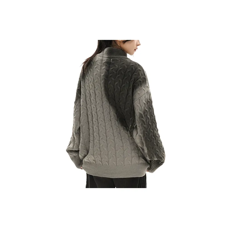 Retro Zipper Cotton Blended Fabric Sweater-5