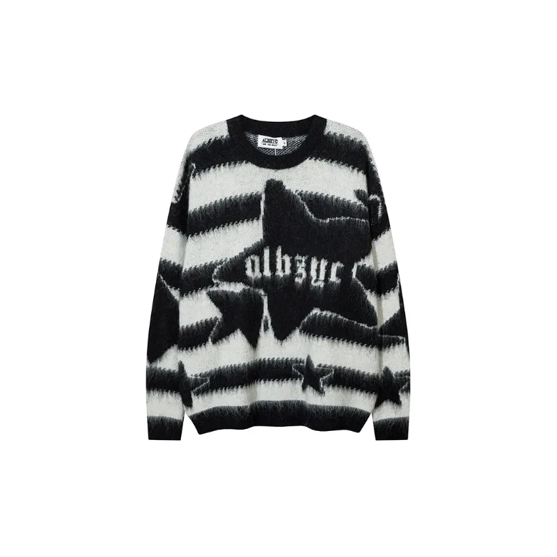 Hip hop Retro Contrast Color Striped Street Loose Lazy Style Color matching Knitted Sweater-2