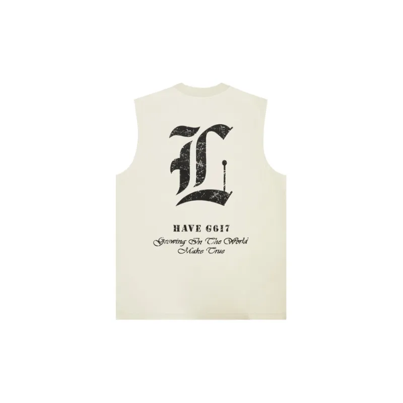 Street Tide Letters Printed Round Neck Vest-3