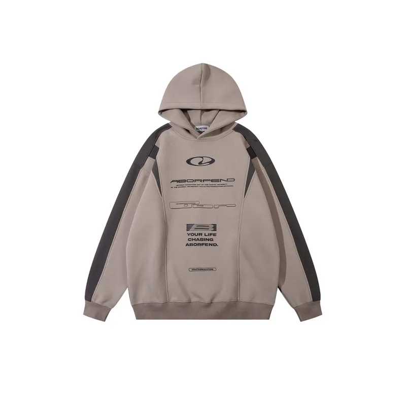 High Street College Style Stitching Contrast Color Hooded Sweater-4
