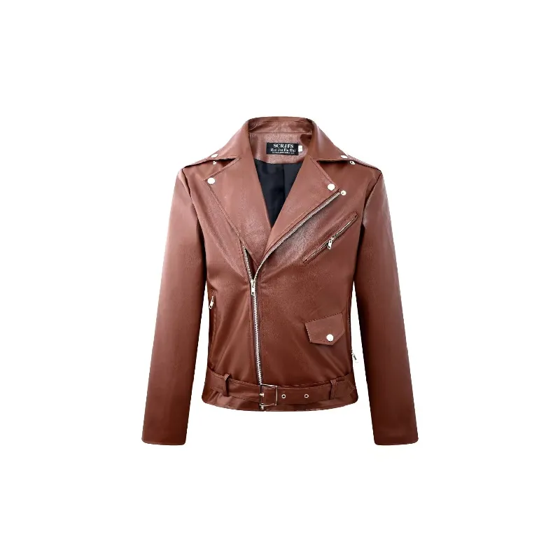 Casual Loose Synthetic Material Leather Jacket