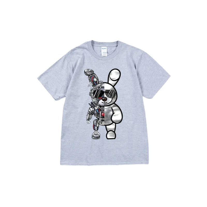 Mechanical Sunglasses Rabbit Printed Gothic Crewneck Loose T shirt-0