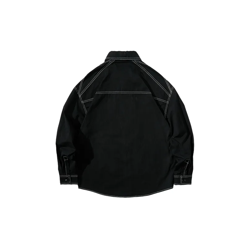Solid Color Decorative Lapel Retro Pocket Long Sleeve Shirt-3