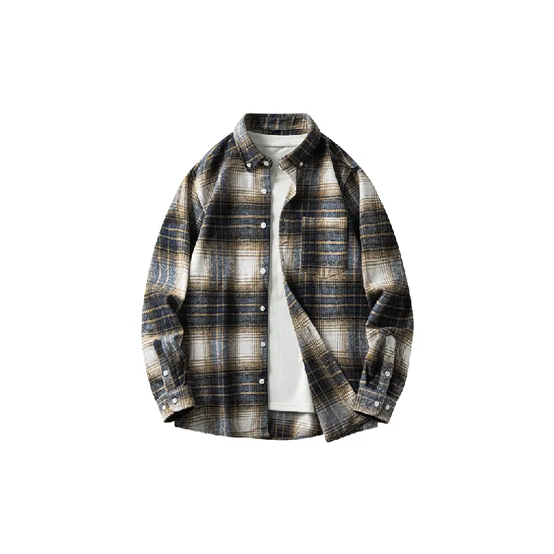 Casual Plaid Cotton Blended Fabric Shirt-6