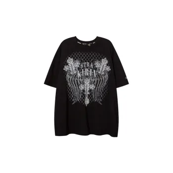 Dark High Street Cross Retro Printed Round Neck Short Sleeve T Shirt