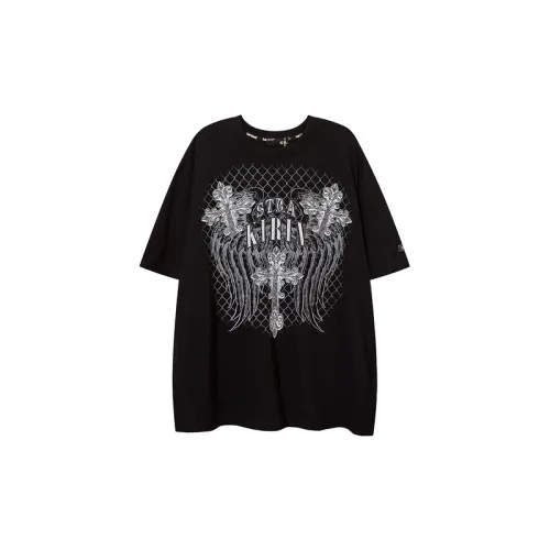Dark High Street Cross Retro Printed Round Neck Short Sleeve T Shirt