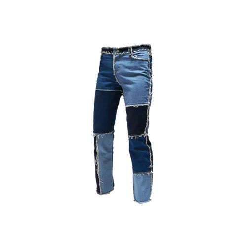 Patchwork Washed Stitched Denim Trousers