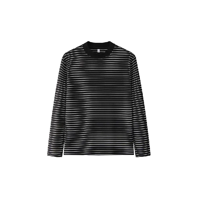 Casual Striped Cotton Blended Fabric T Shirt-0
