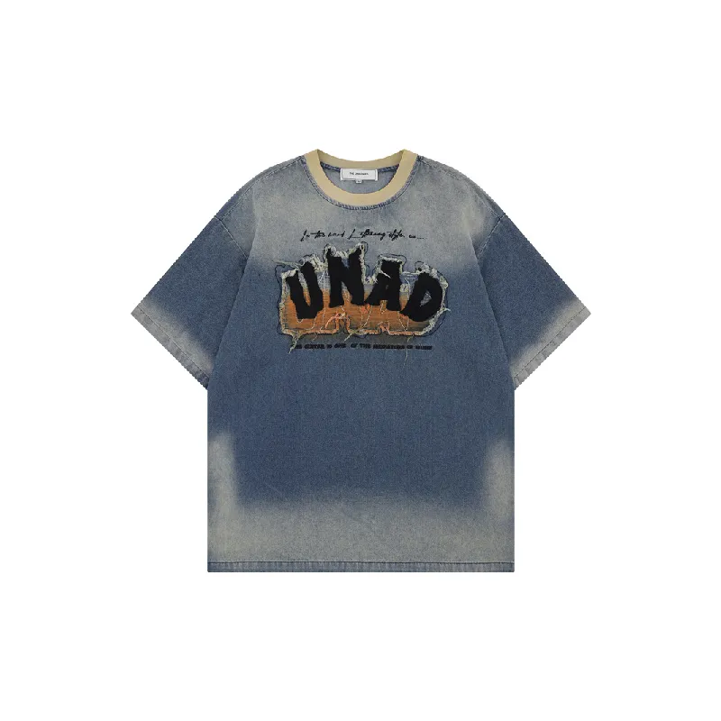 Retro Letter Denim T-Shirt-0