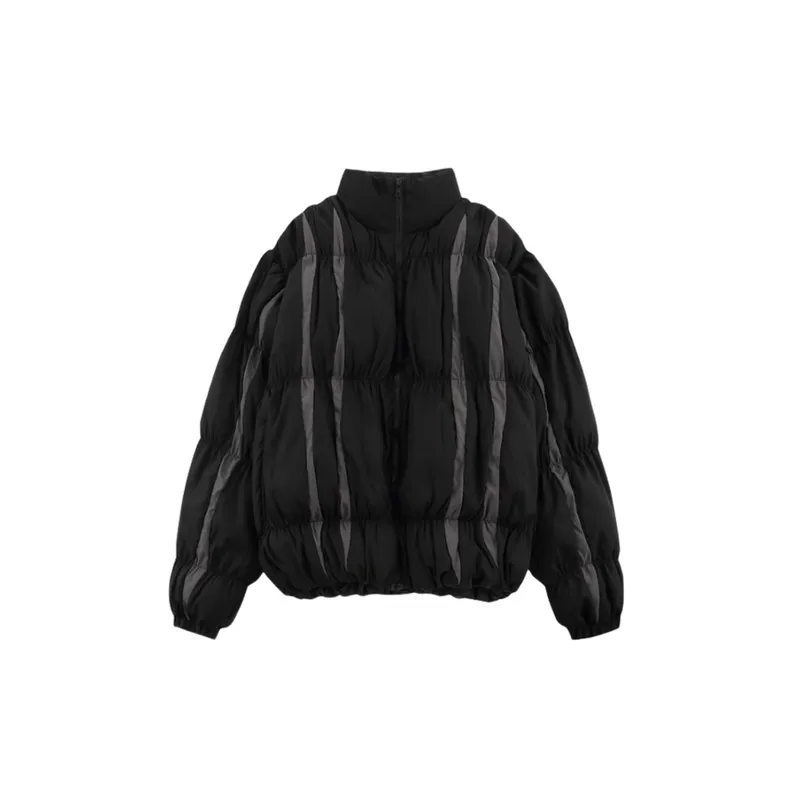 Contrast Color Stitching Collar Cotton Coat-0
